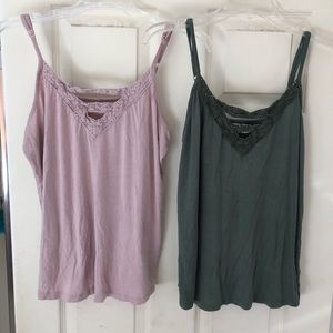 Maurice’s pink and olive green tank tops, size medium.